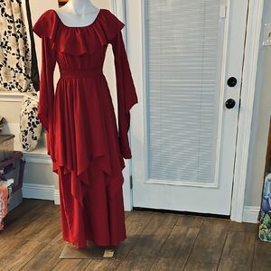 Elegant Red Ruffled Maxi Dress
